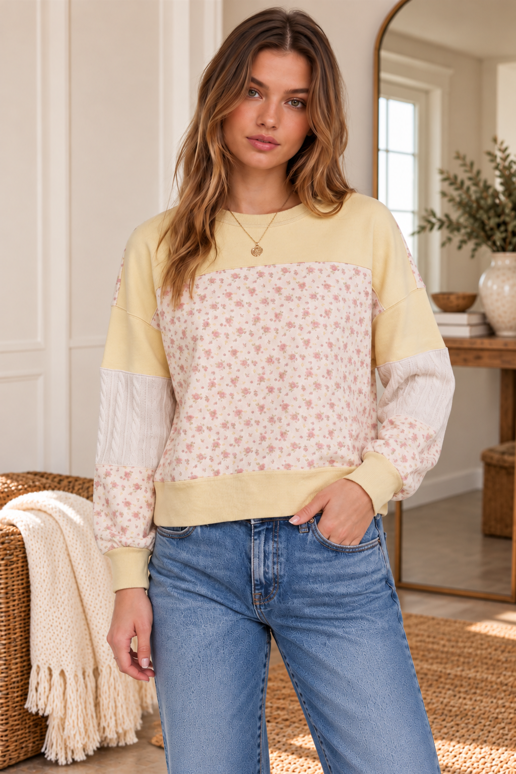 Floral Patchwork Contrast Sweatshirt