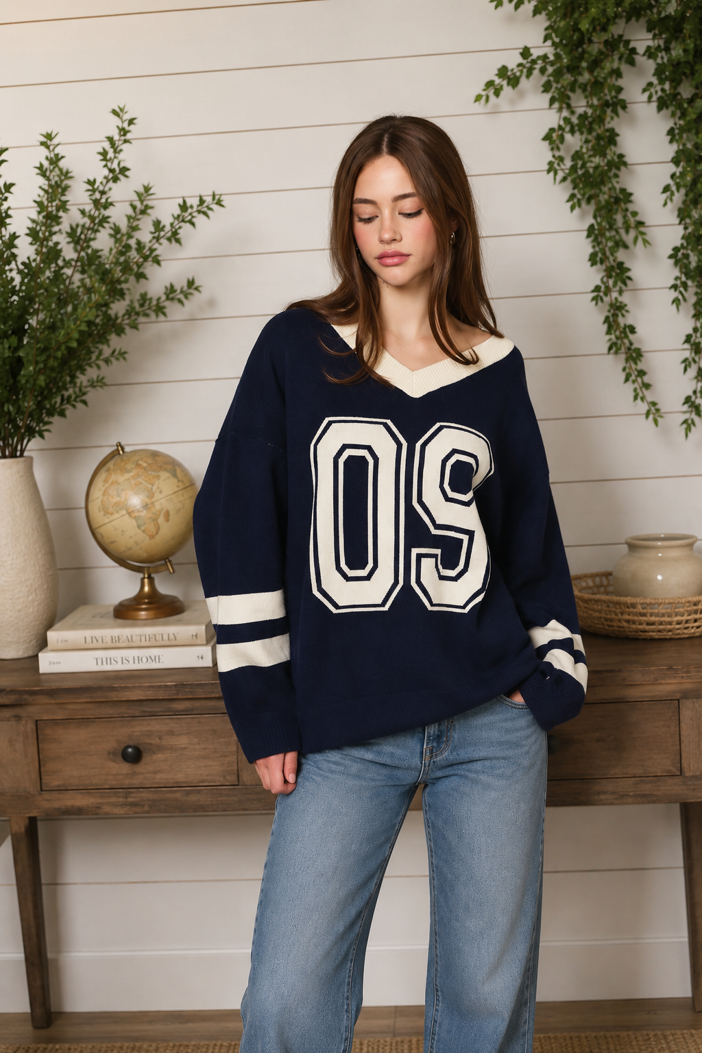 Game Day Oversized V-Neck Sweater
