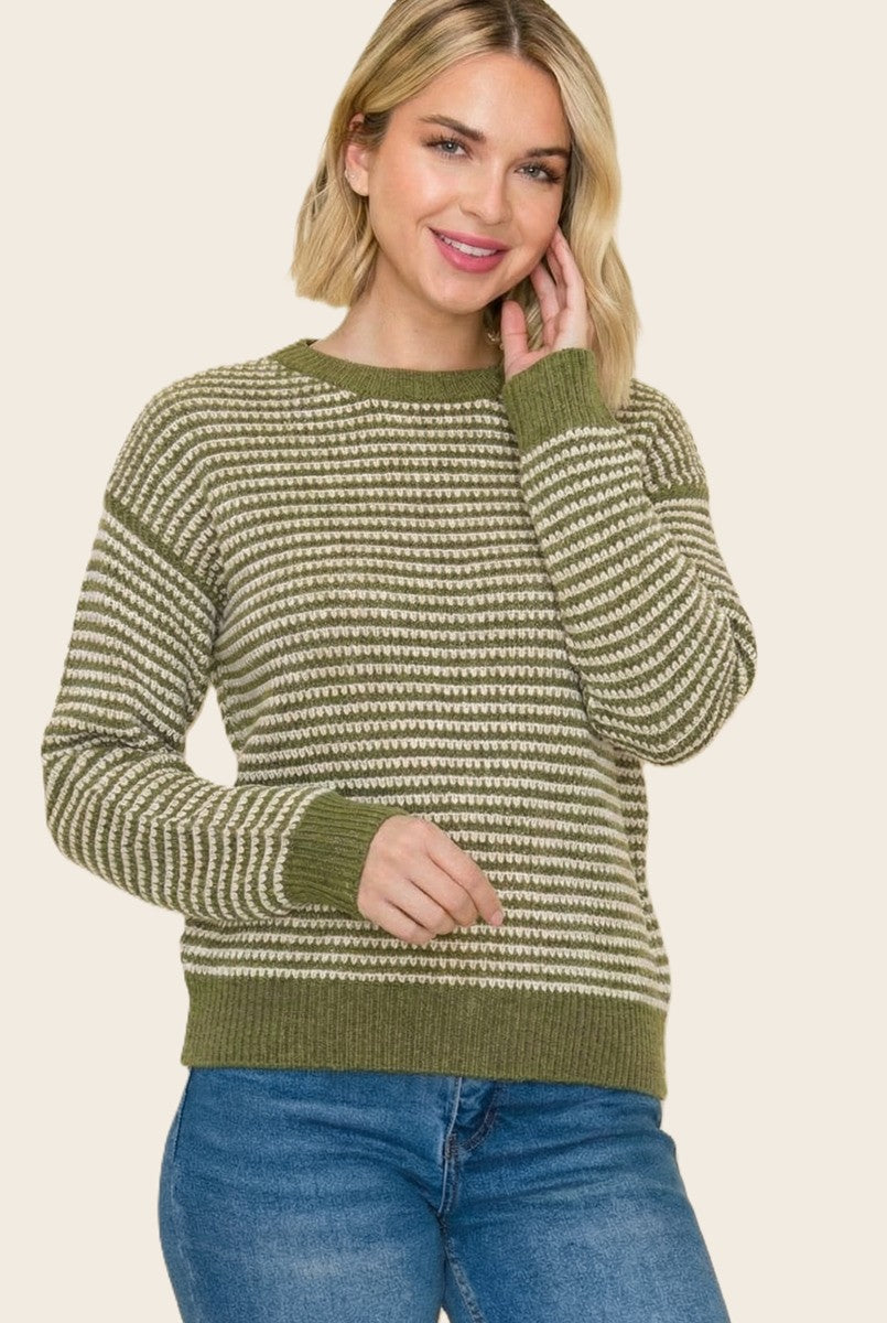 Two-Tone Waffle Stripe Sweater
