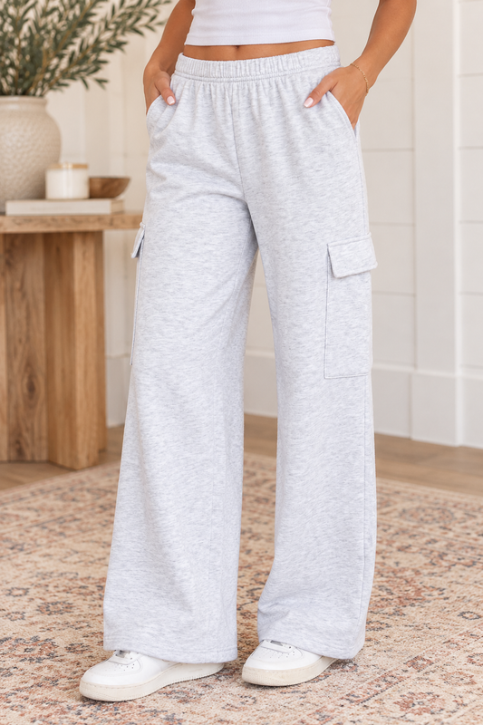 Fleece Wide Leg Cargo Sweatpants