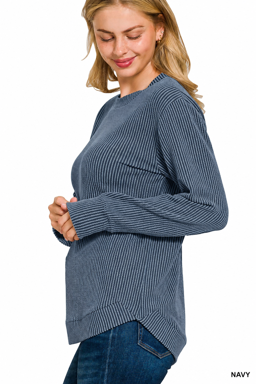 Raised Rib Knit Long Sleeve Top