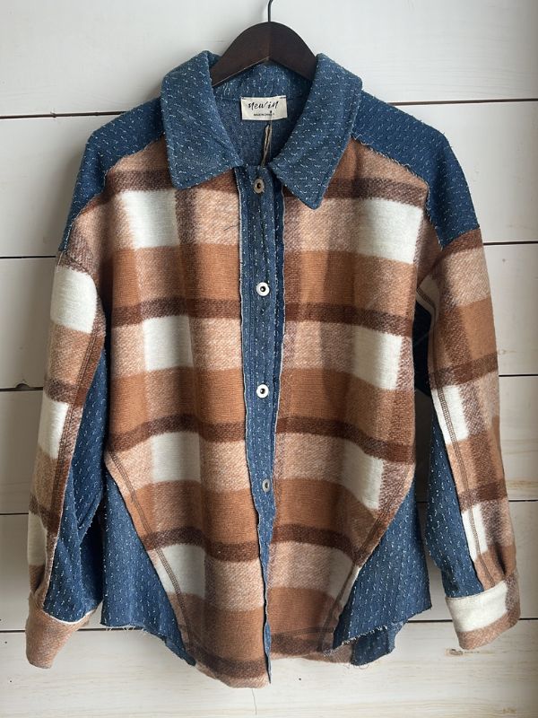 DOORBUSTER: Textured Denim/Plaid Shacket