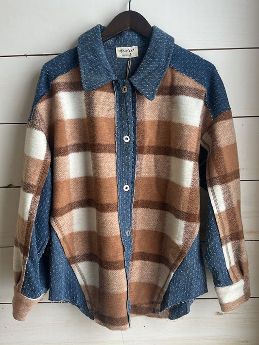 DOORBUSTER: Textured Denim/Plaid Shacket