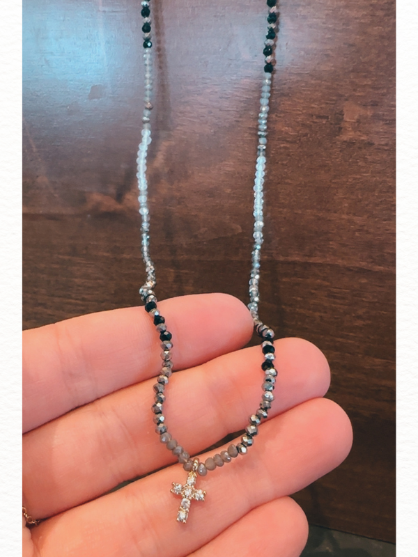 Cross Pendant Faceted Beaded Necklace