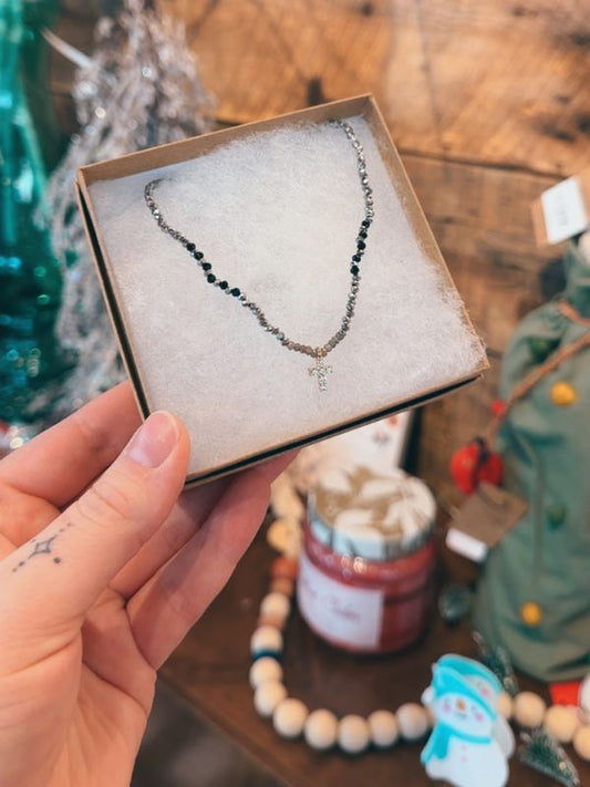 Cross Pendant Faceted Beaded Necklace