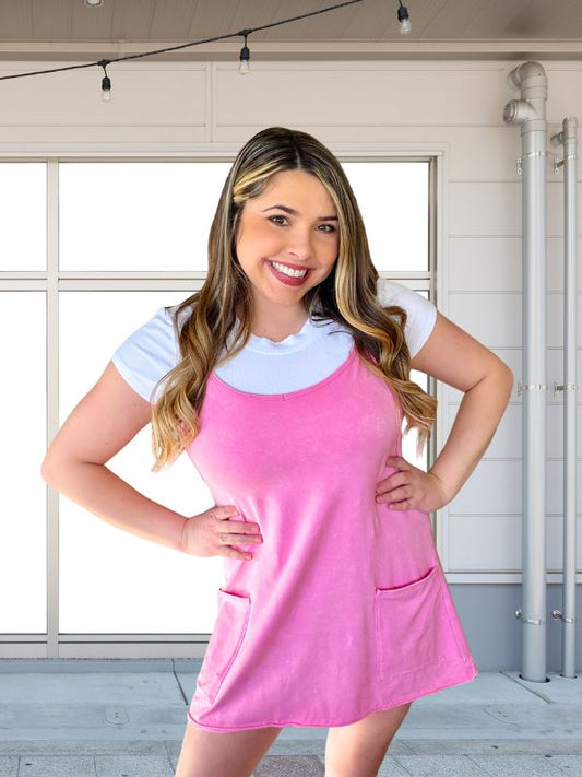 Acid Wash Skort Mini Dress with Built-In Shorts