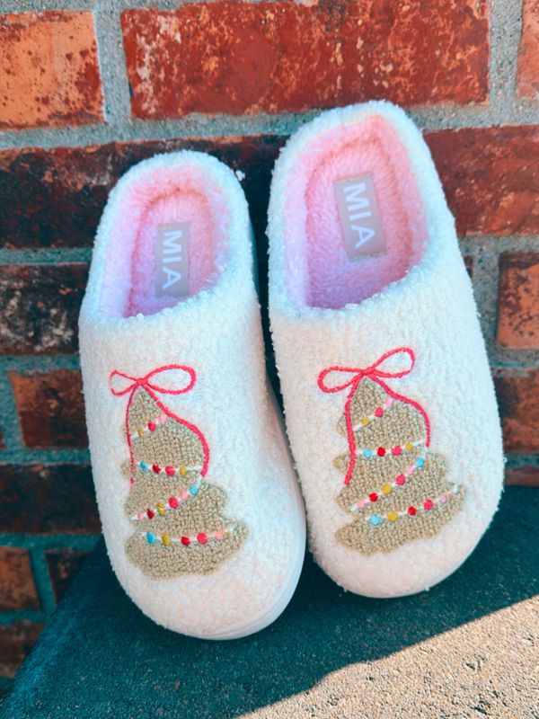 MIA Cozy Cream Christmas Tree Slippers