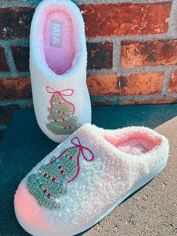 MIA Cozy Cream Christmas Tree Slippers