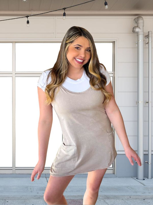 Soft Washed Mini Dress with Built-In Romper Shorts
