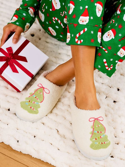 MIA Cozy Cream Christmas Tree Slippers