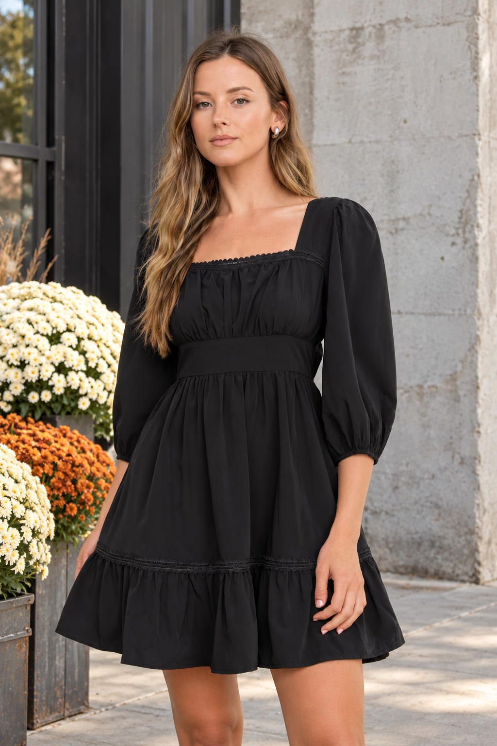 Puff Sleeve Ruffle Mini Dress