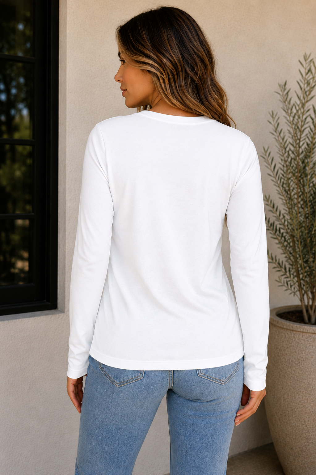 Cotton Crew Neck Long Sleeve Tee