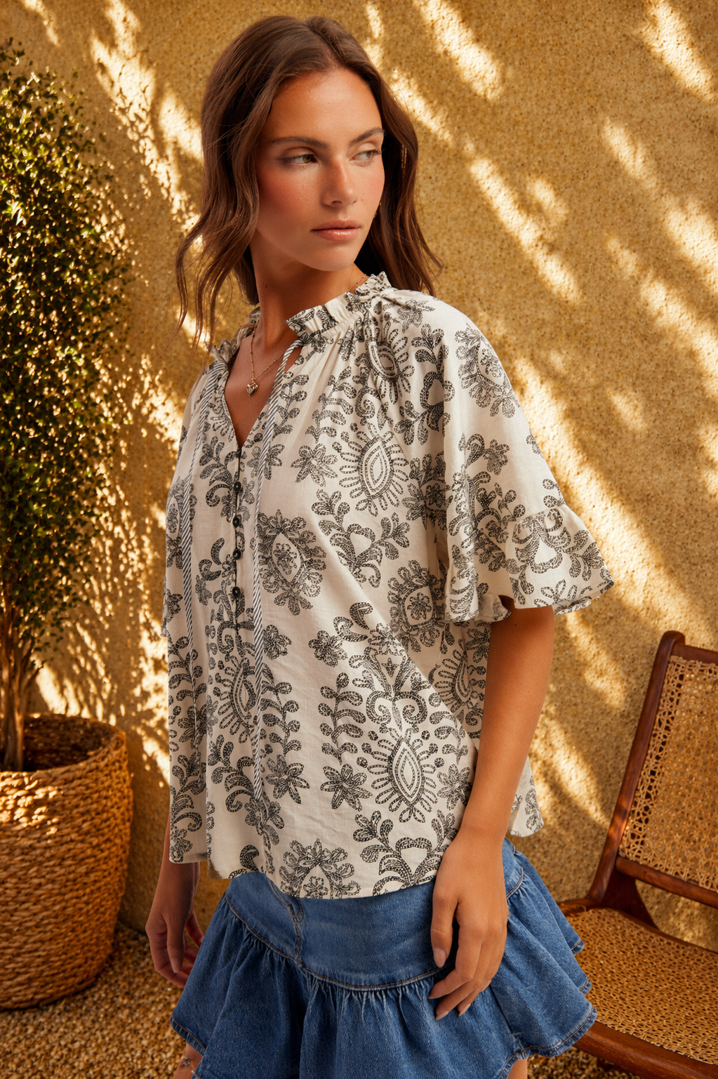 Boho Flutter Sleeve Blouse