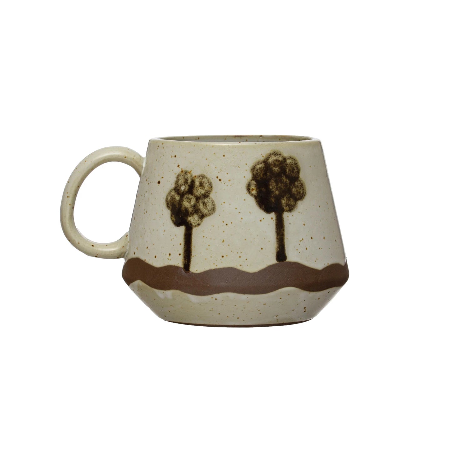 20 oz. Hand-Painted Stoneware Mug w/ Trees, Reactive Glaze, Multi Color (Each One Will Vary)