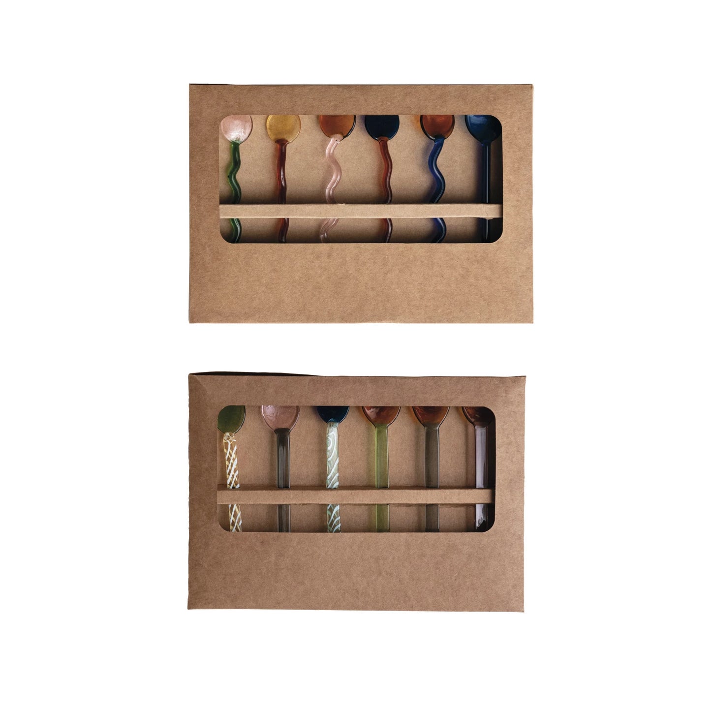 Handmade Glass Spoons in Kraft Box, Set of 6, 2 Styles