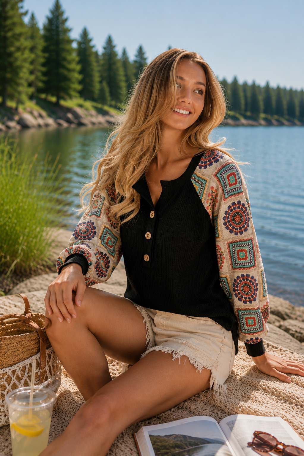 Aztec Sleeve Henley Top