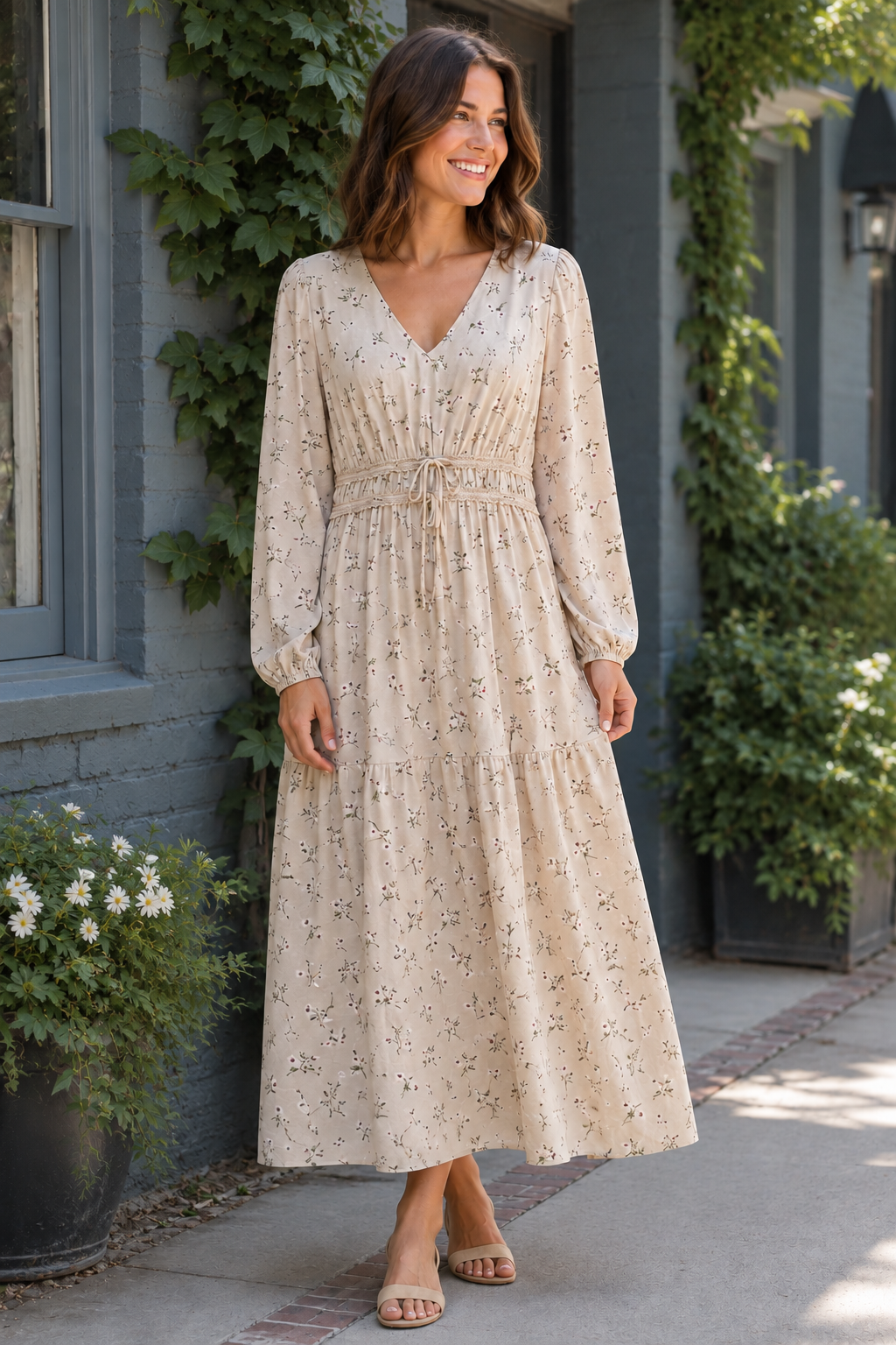 Floral Tie Front Midi Dress