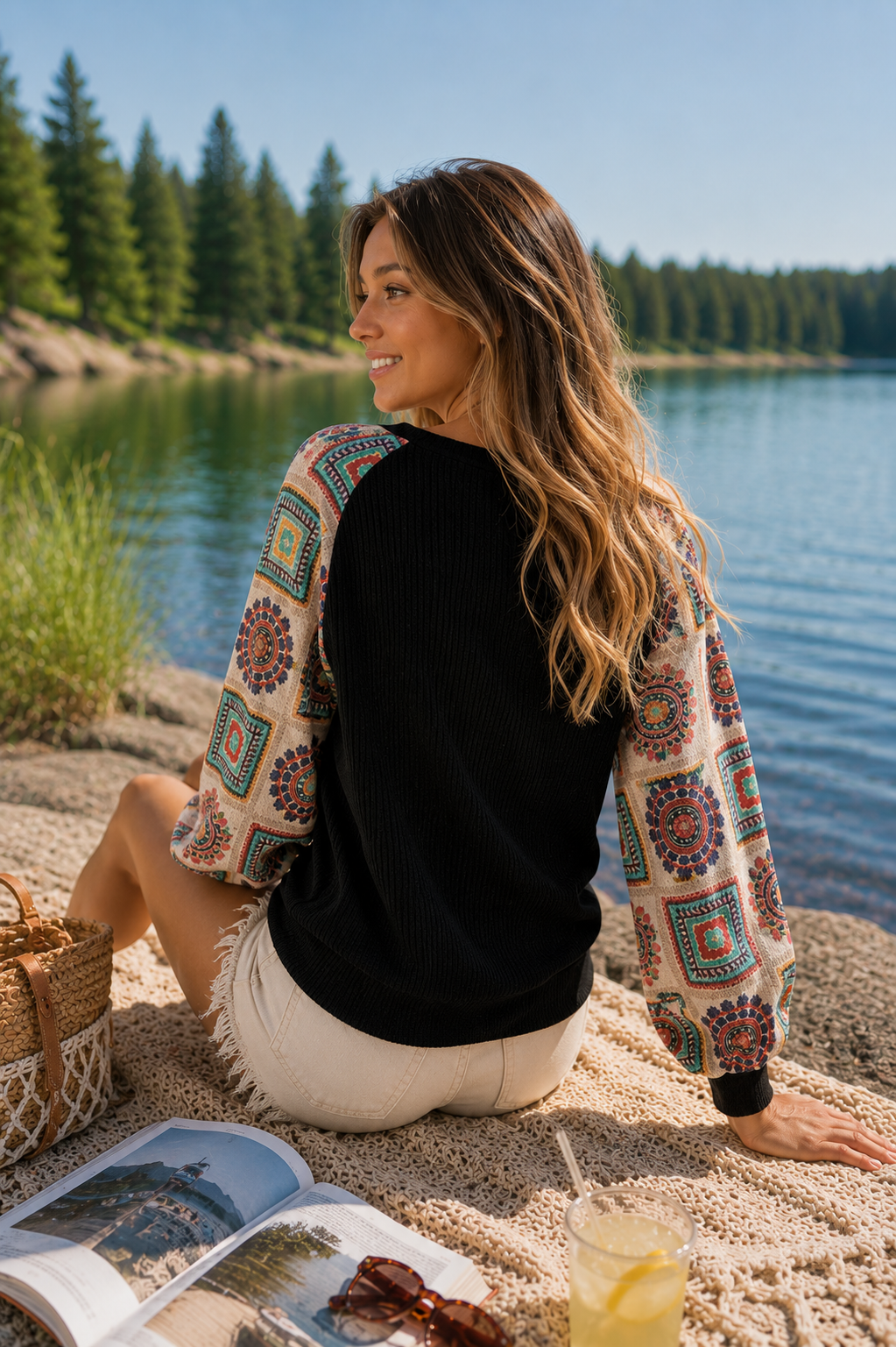 Aztec Sleeve Henley Top