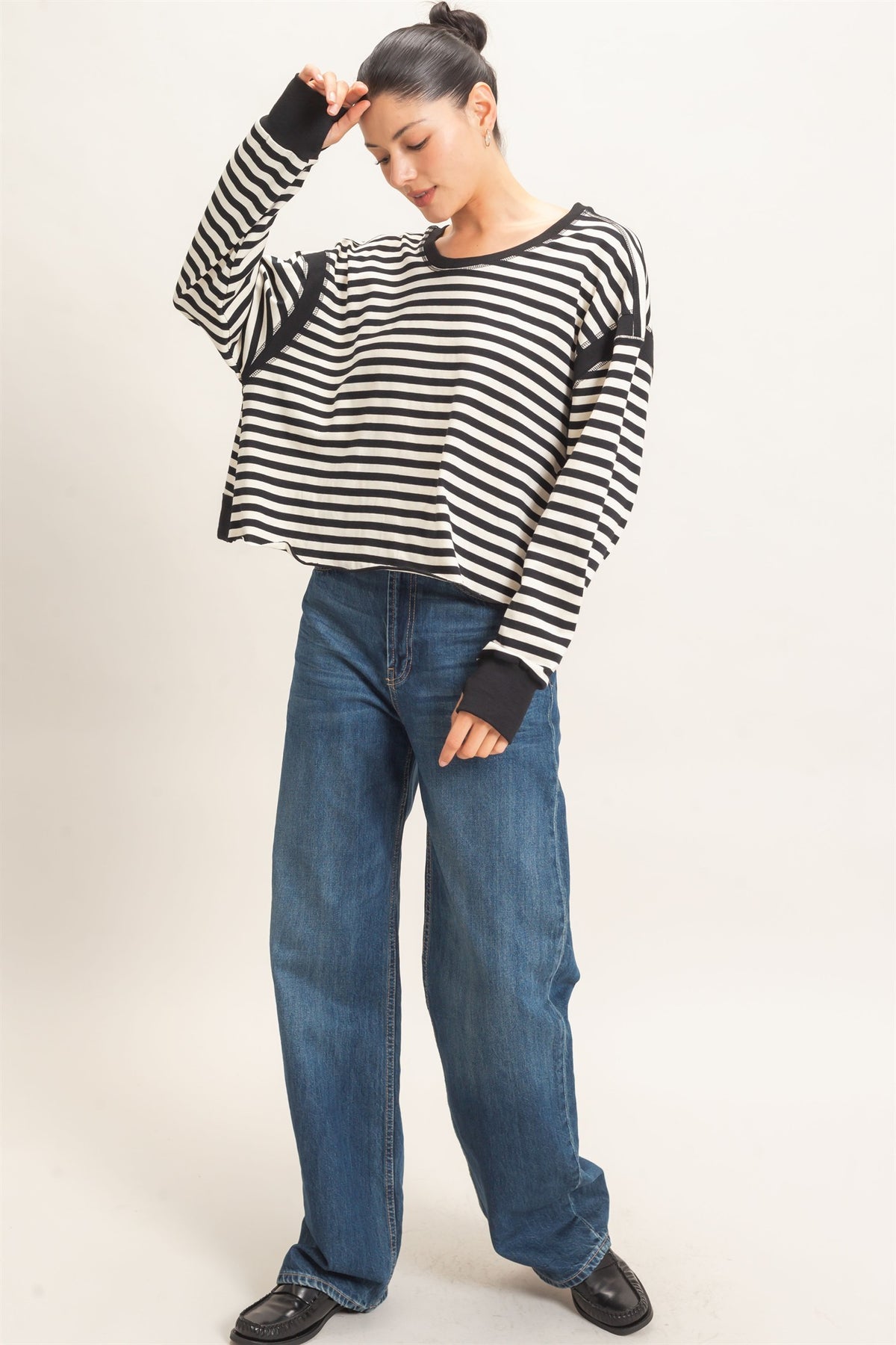 Relaxed Stripe Cropped Knit Top