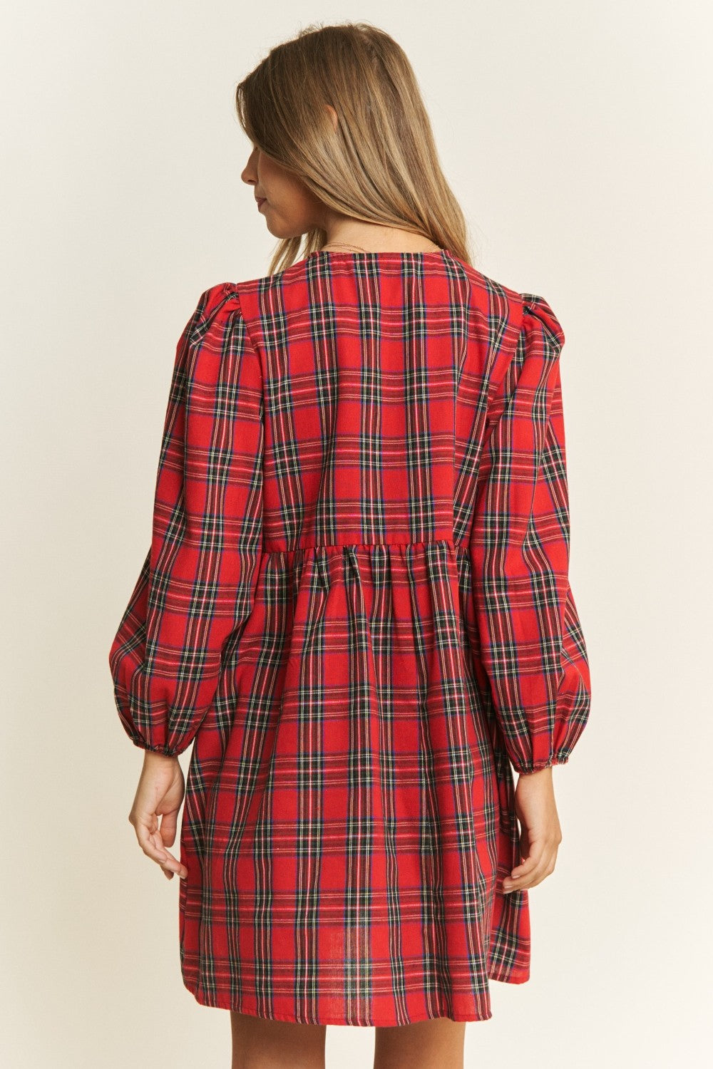 Soft Plaid Woven Babydoll Bow Mini Dress