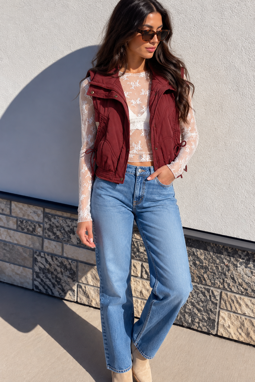 Bow Detail Wave Quilted Vest