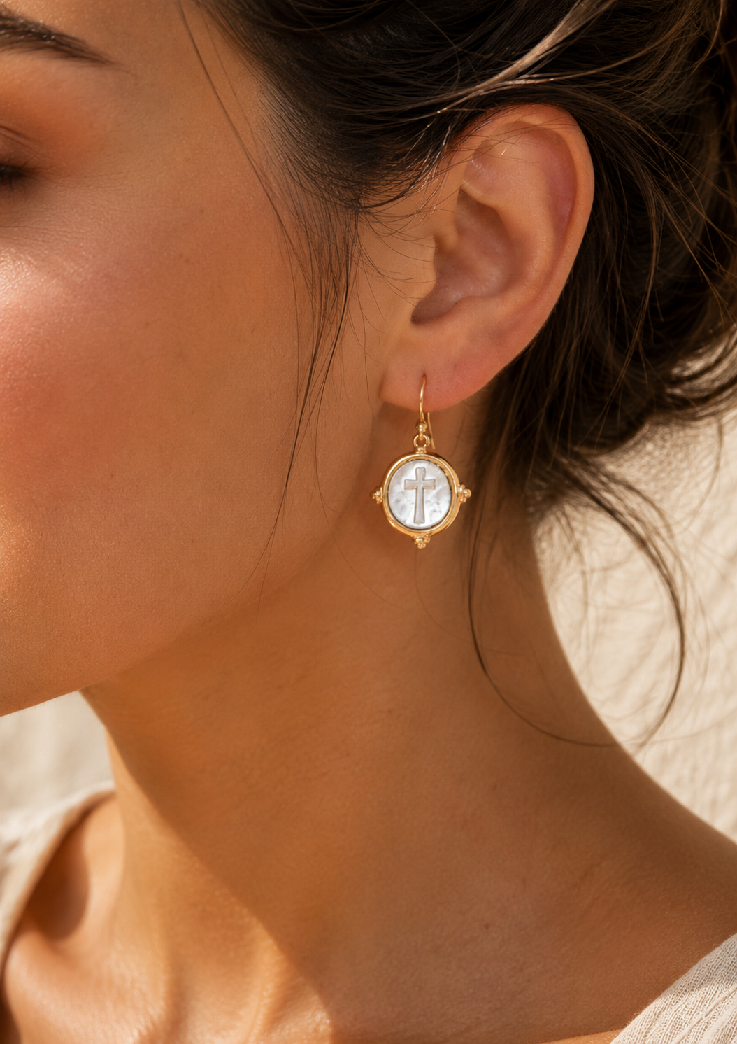 Vintage Cross Medallion Drop Earrings