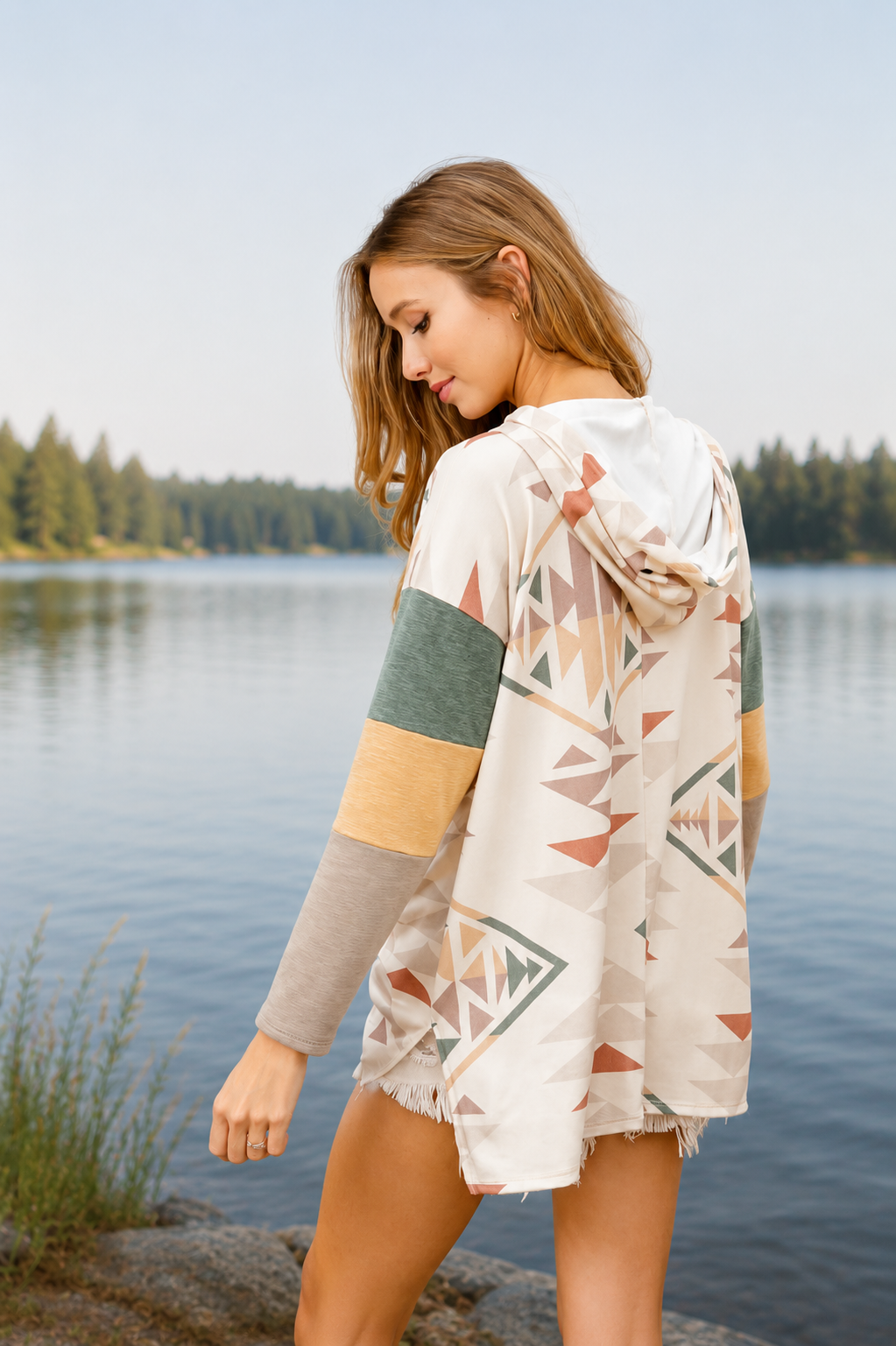 Aztec Color Block Hoodie Top