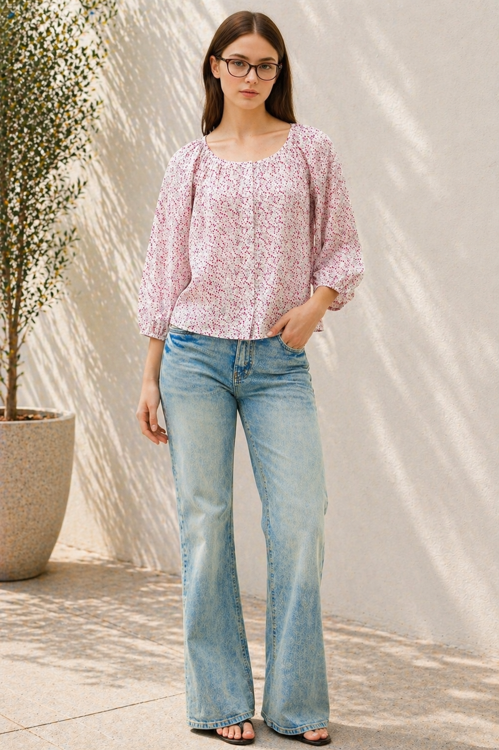 Ditsy Floral Peasant Blouse