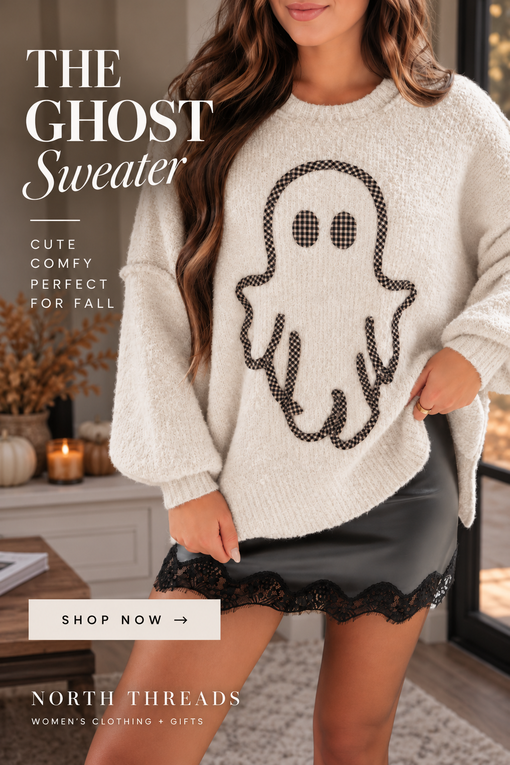 Gingham Ghost Applique Sweater