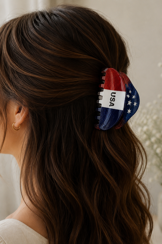 Patriotic USA Flag Hair Claw Clip
