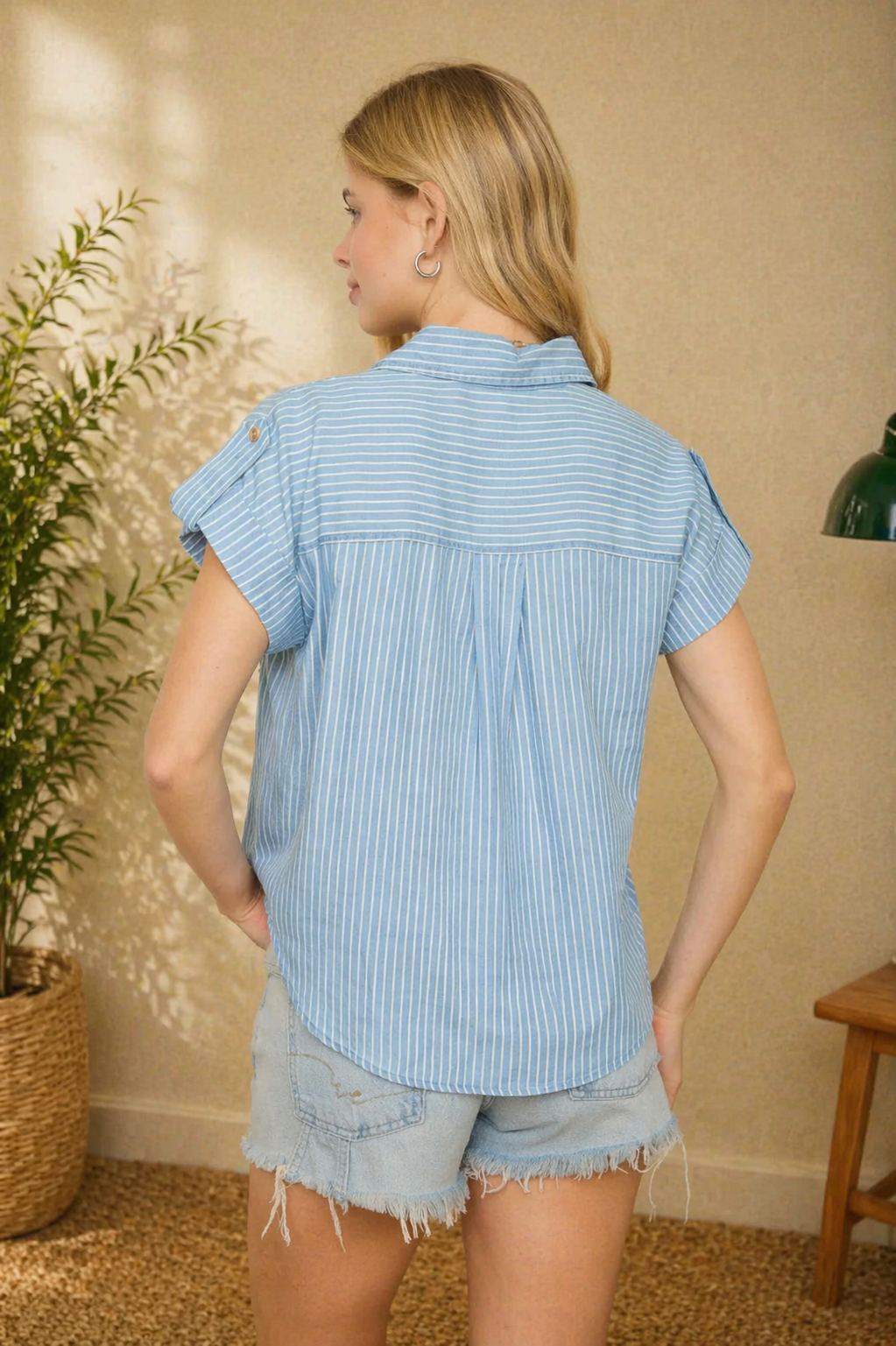 Striped Chambray Button Down Top