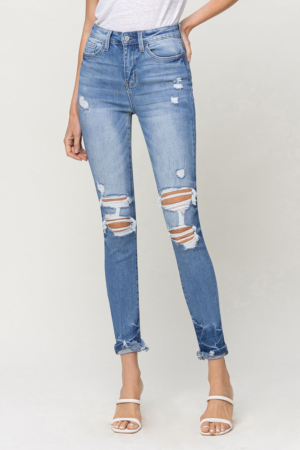 Mid Rise Ankle Slim Straight Jean