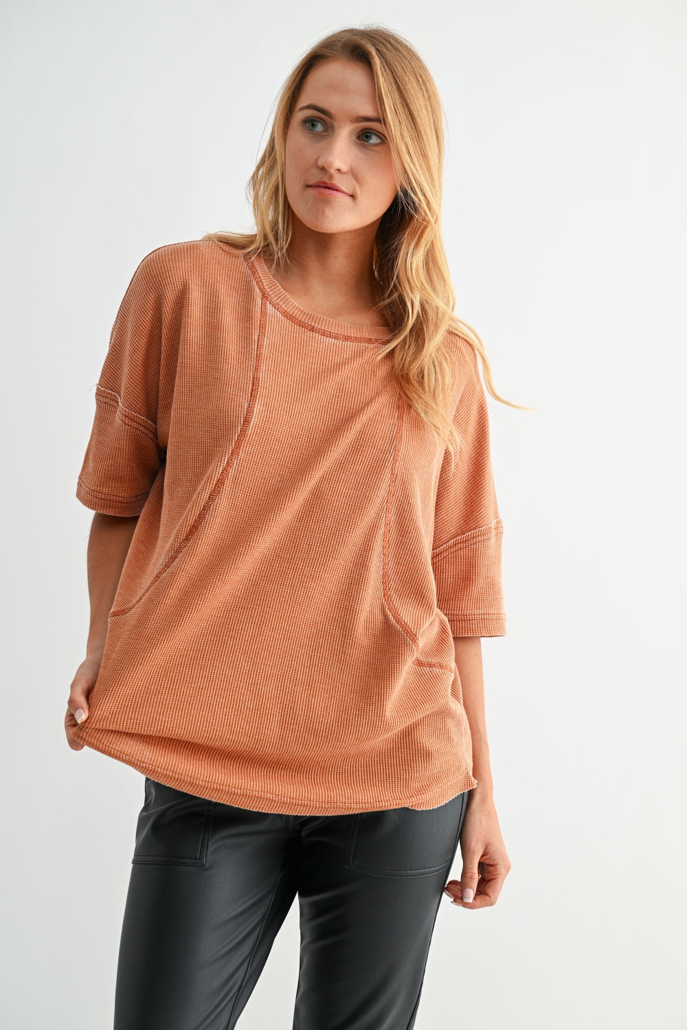 Cotton Blend Mineral Wash Waffle Tee