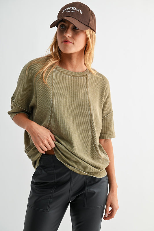 Cotton Blend Mineral Wash Waffle Tee