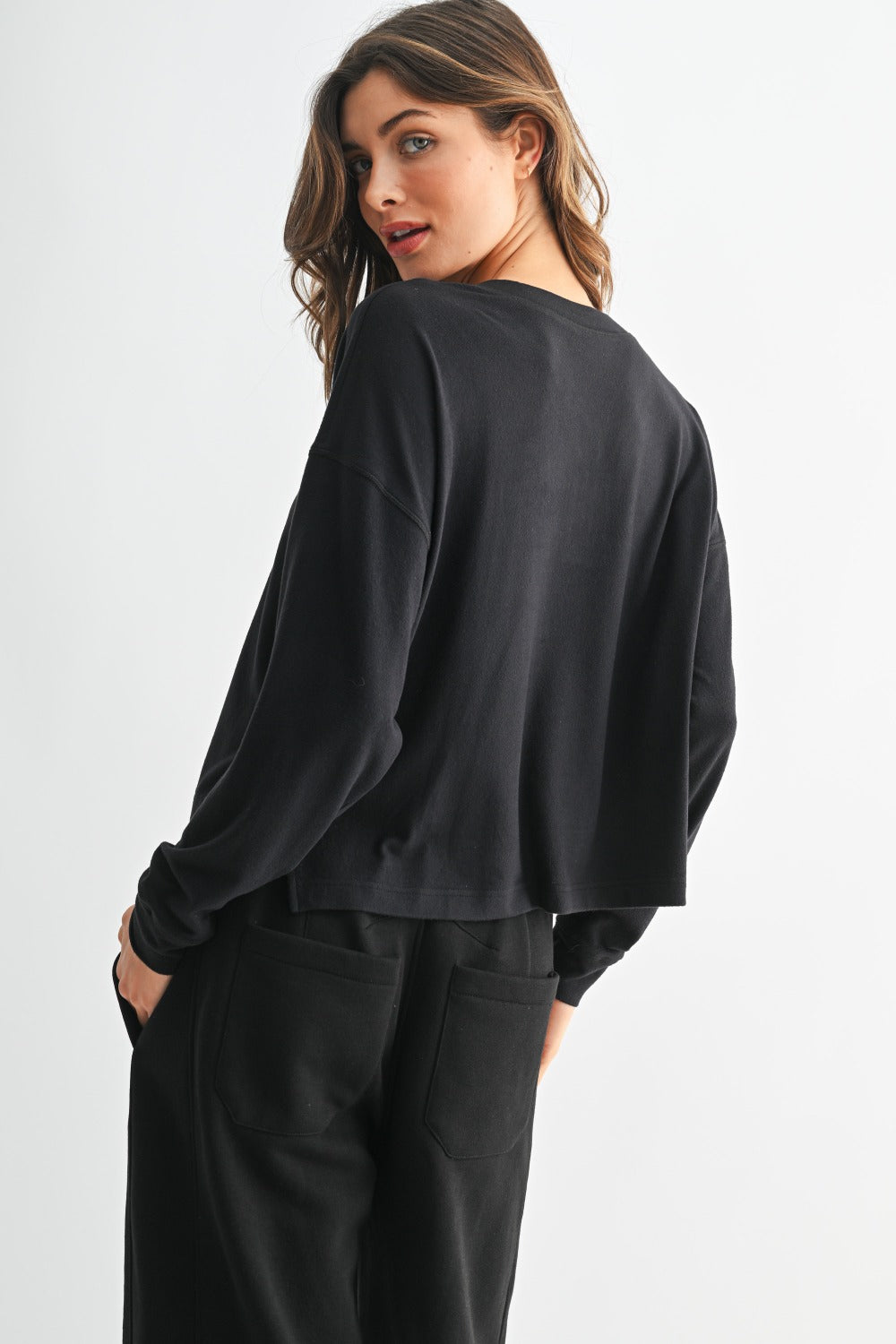 DOORBUSTER Cropped Henley Knit Top