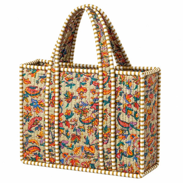 Mini Multi Brown Quilted Cotton Mini Tote Bag