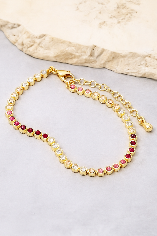 Pink Ombré CZ Gold-Dipped Tennis Bracelet
