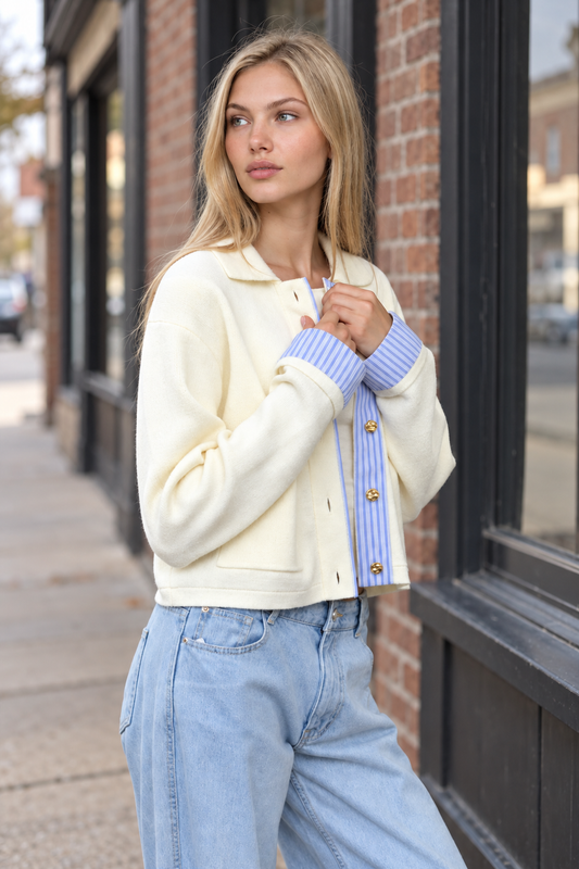 Contrast Trim Textured Knit Cardigan