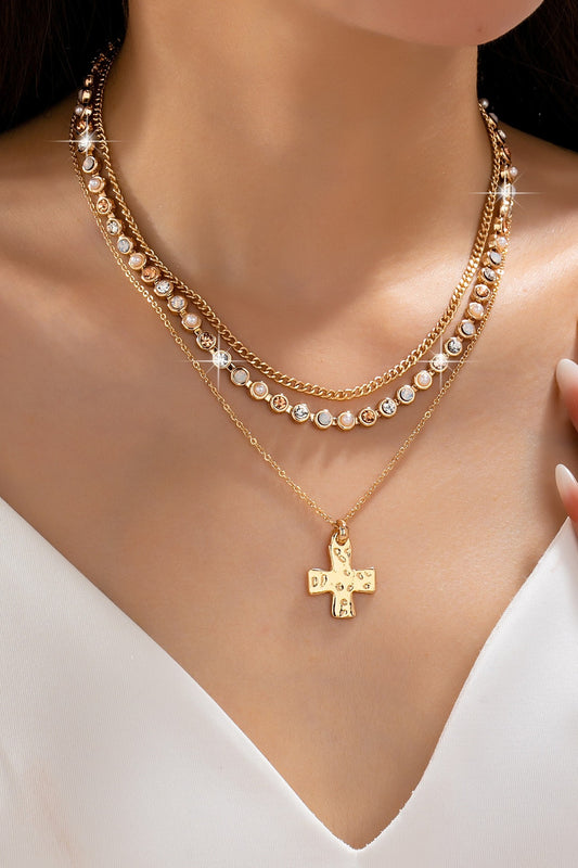 Layered Pearl Cross Necklace