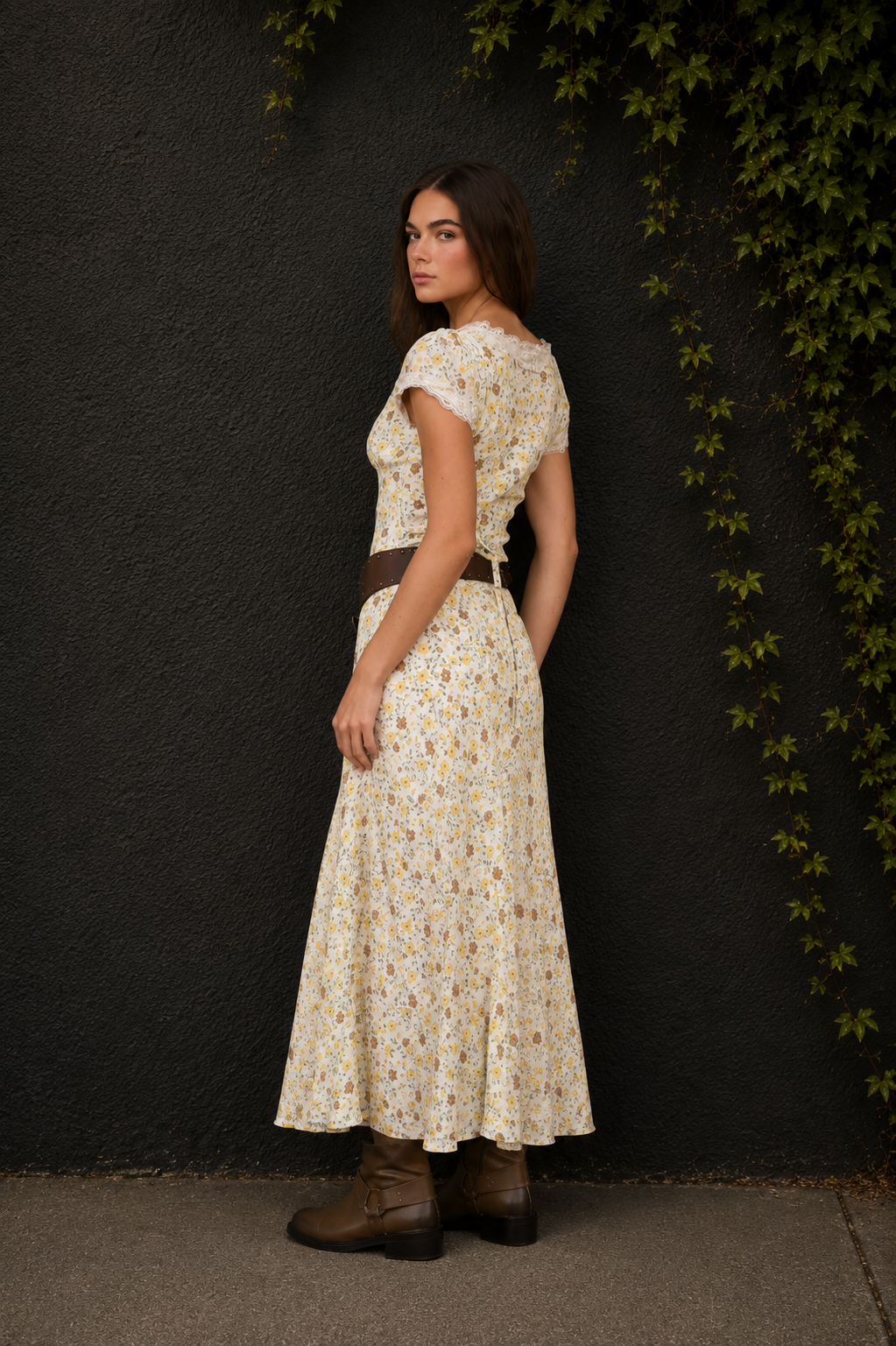 Western Floral Lace Midi Dress