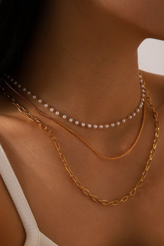 18K Gold Layered Pearl Chain Necklace