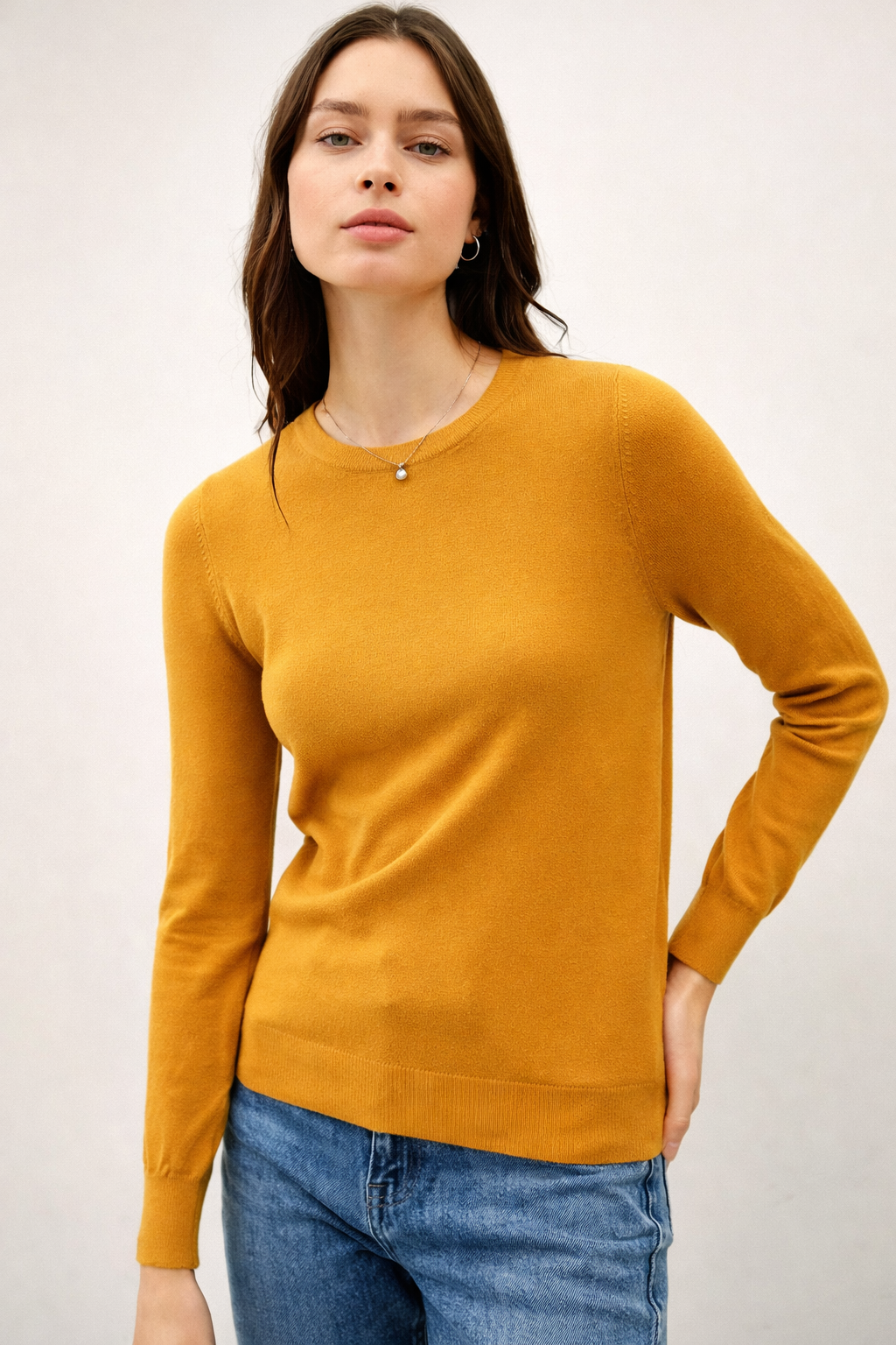Viscose Crew Neck Soft Knit Sweater