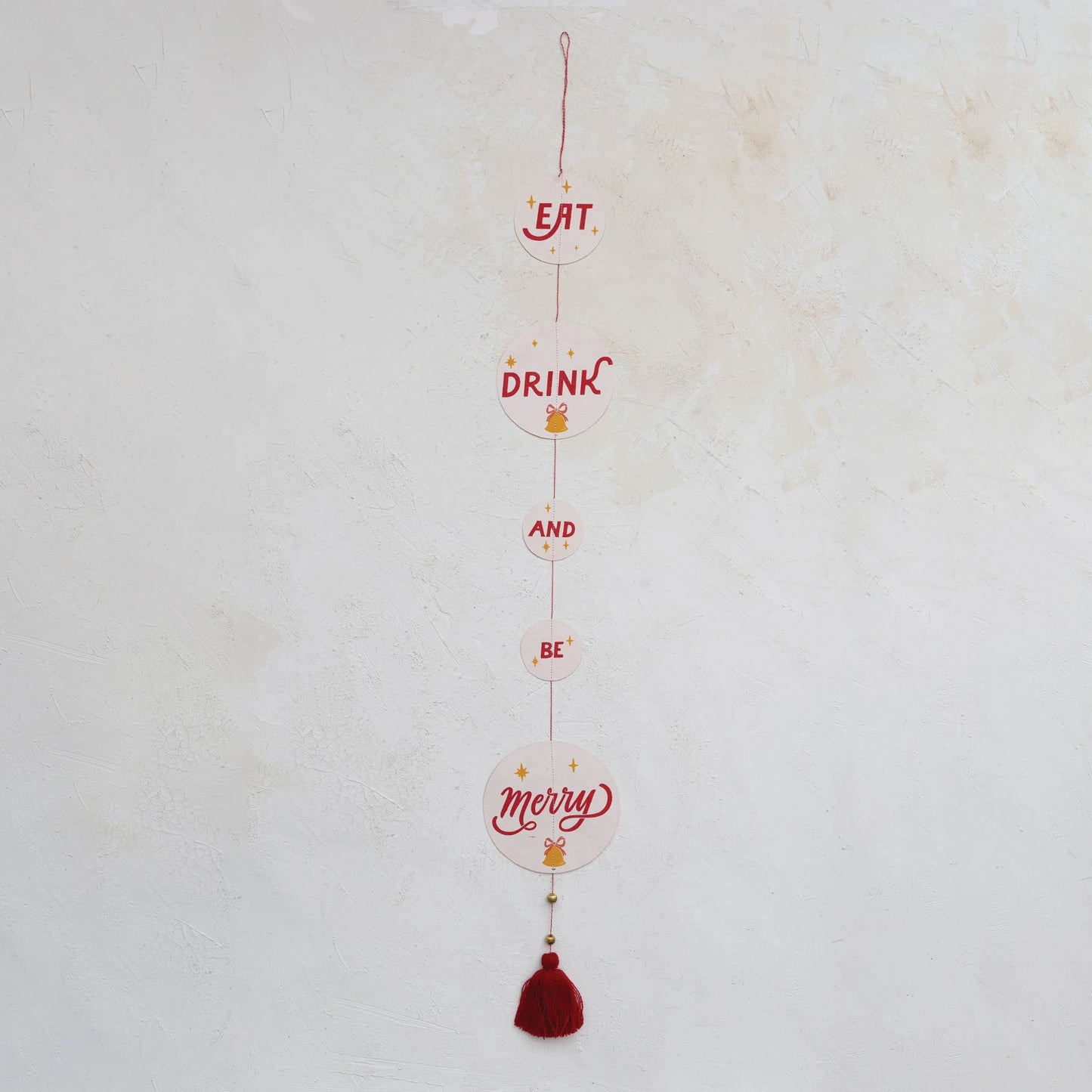 Handmade Recycled Paper Banner w/ Beaded Tassel "Eat Drink And Be Merry", Multi Color