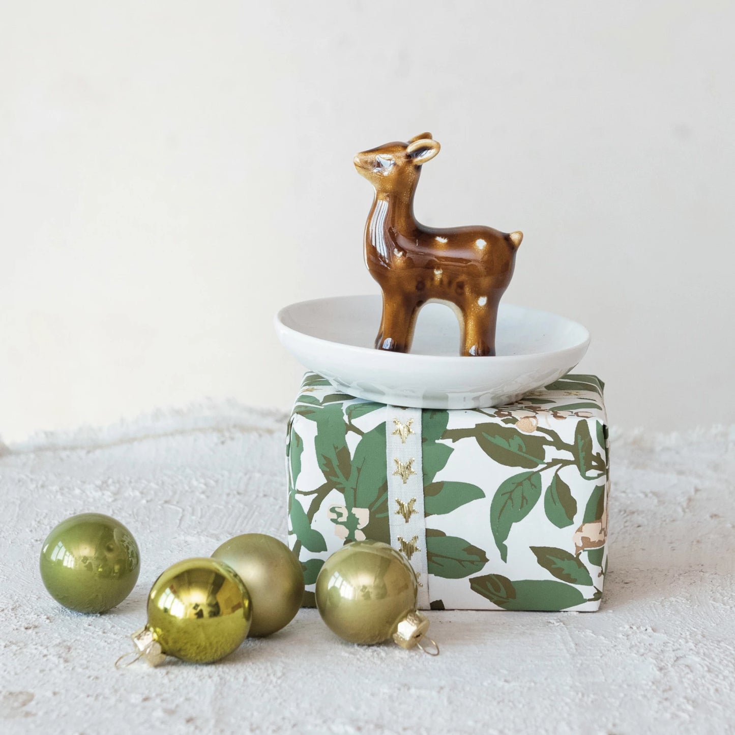 Decorative Stoneware Dish w/ Deer, Reactive Glaze (Each One Will Vary)