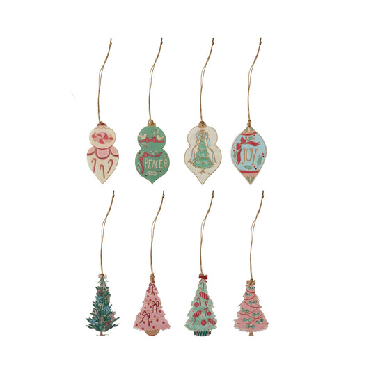 Printed Paper Christmas Tree Gift Tags/Ornaments, Set of 8