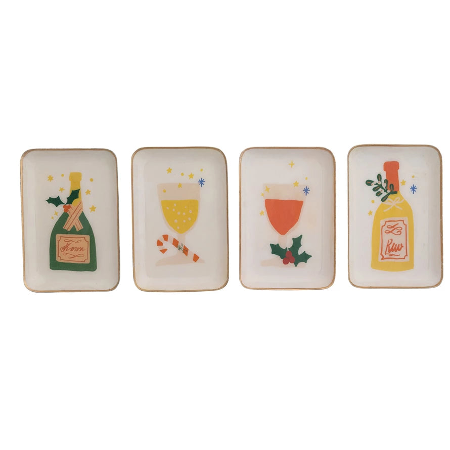 Enameled Metal Tray with Gold Edge, 4 Styles