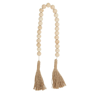 Natural Wood Beads With Jute Tassle.