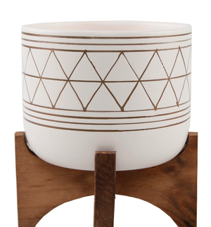 5" White Geo With Wood Stand.