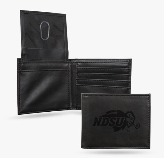 North Dakota State Bison Laser Engraved Billfold Wallet.