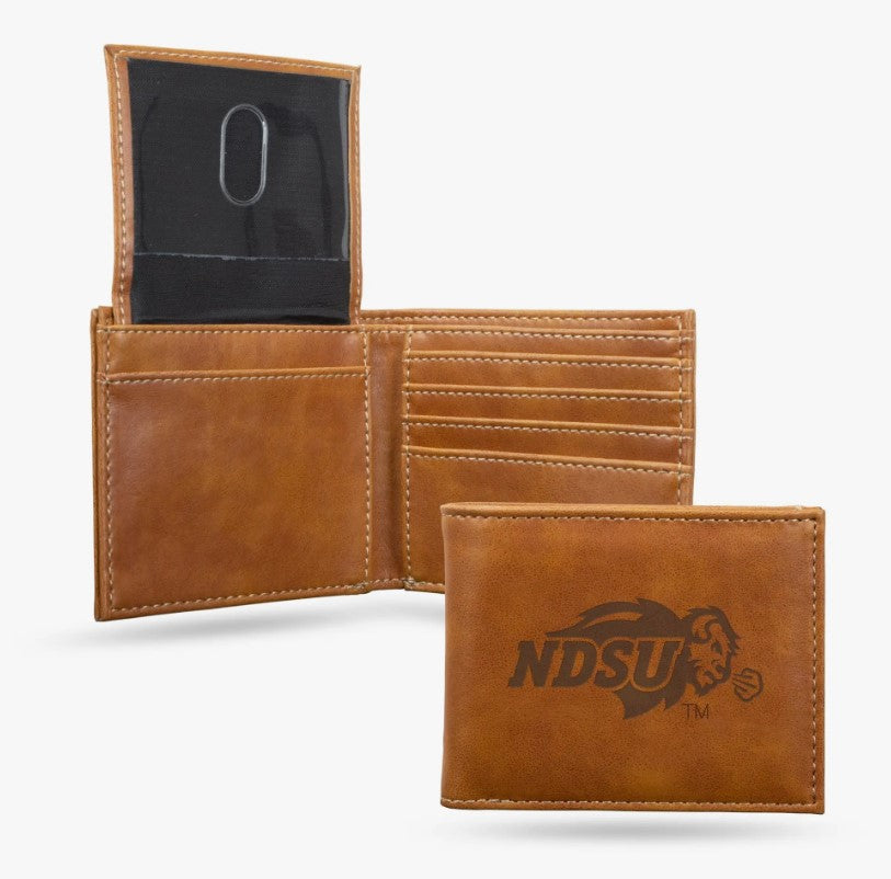 North Dakota State Bison Laser Engraved Billfold Wallet.